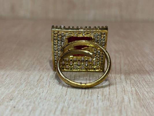 American diamond silver golden square shape ring