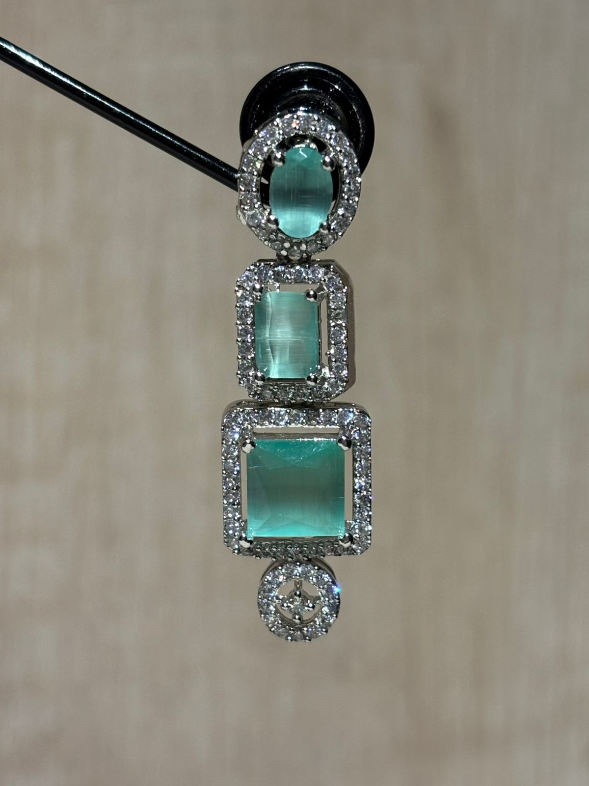 Unique American diamond silver plated square shape earings