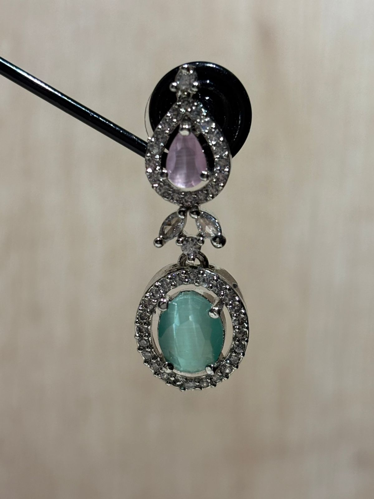 Trending American diamond silver plated stone work studs earings