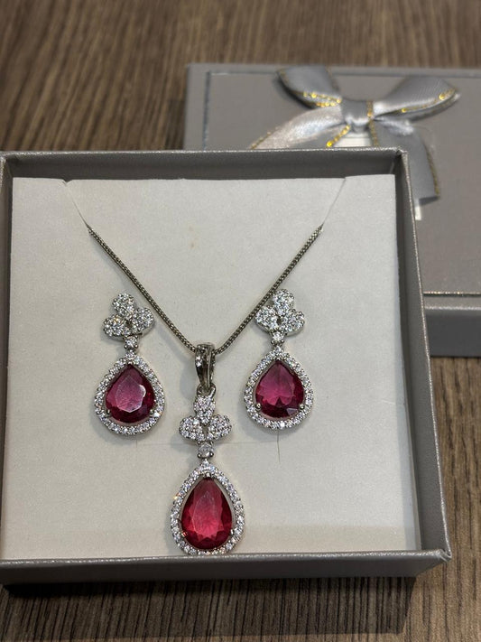 Sparking American diamond Pink stone pendant set with chain