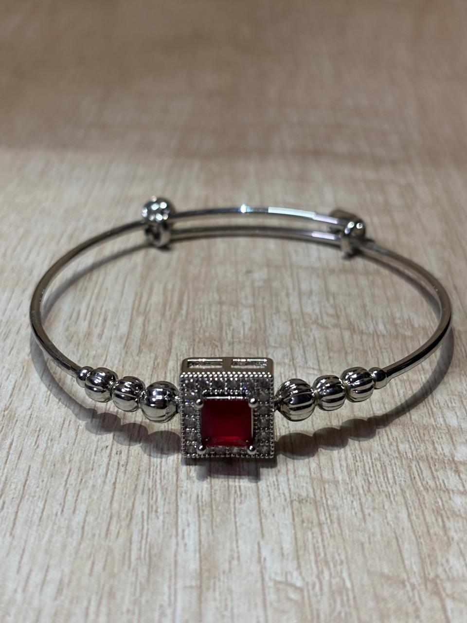 Anti tarnish silver plated red stone adjustable bracelet