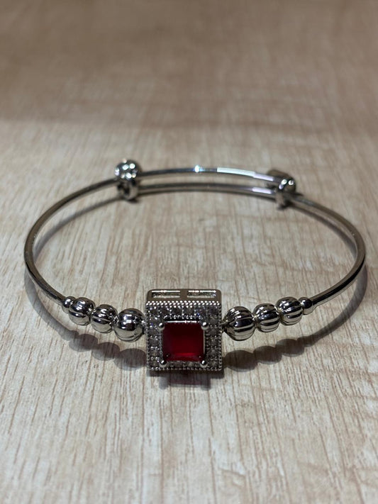 Anti tarnish silver plated red stone adjustable bracelet
