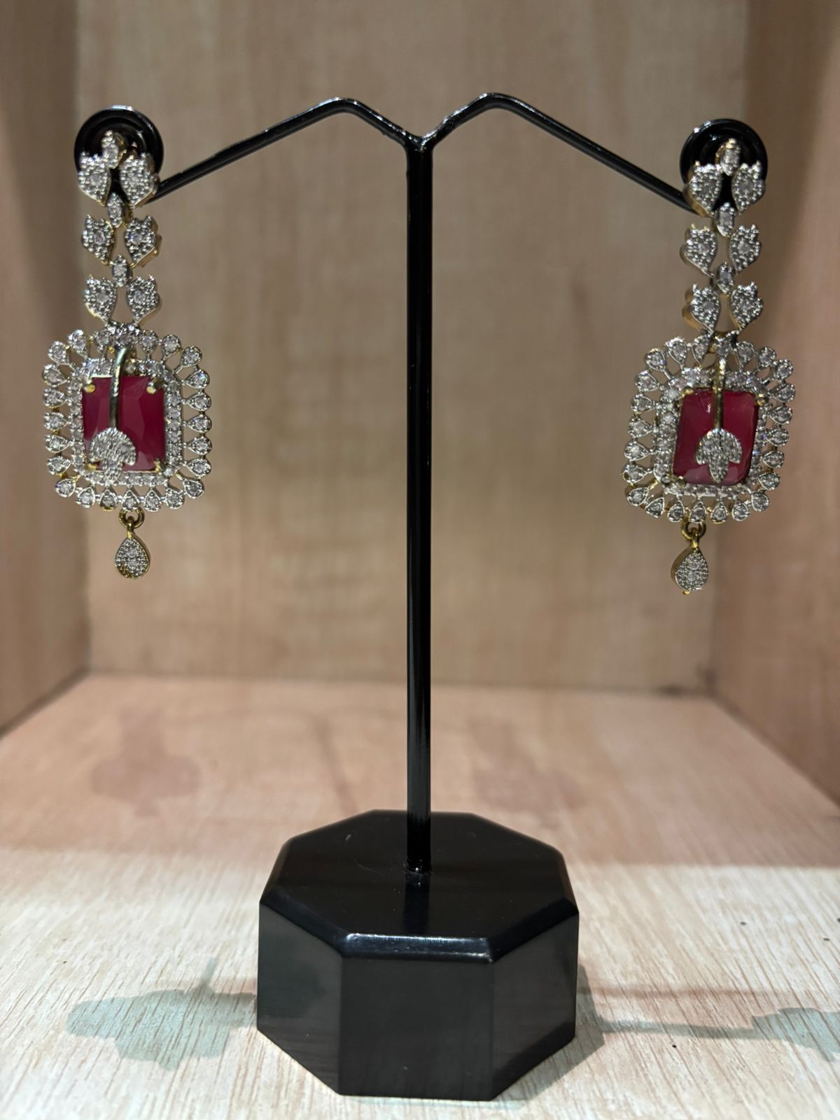 Classic American diamond gold plated earrings with mattal