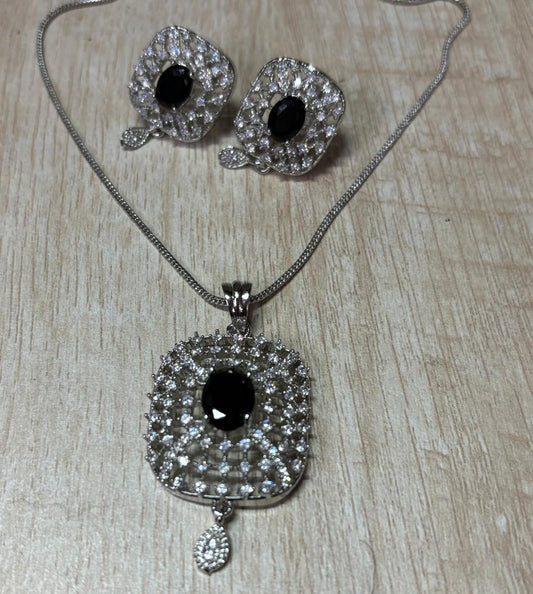 American diamond silver plated casual pendant set with chain