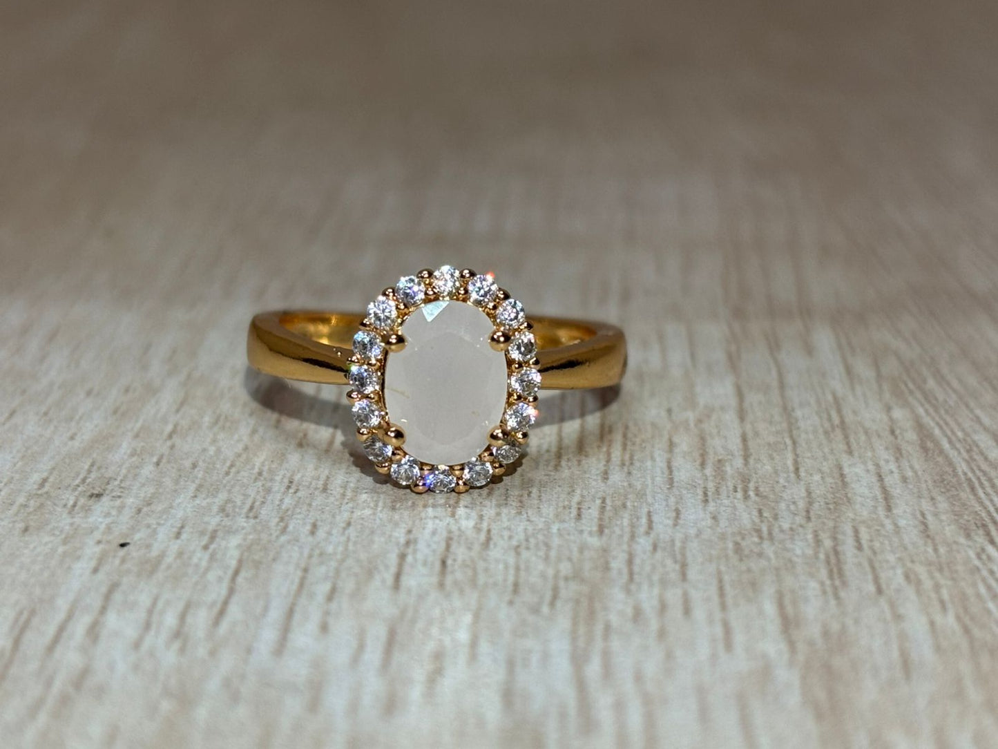 American diamond light pink golden ring