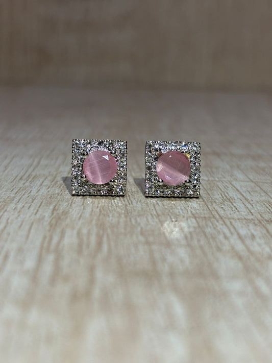 American diamond square shape studs
