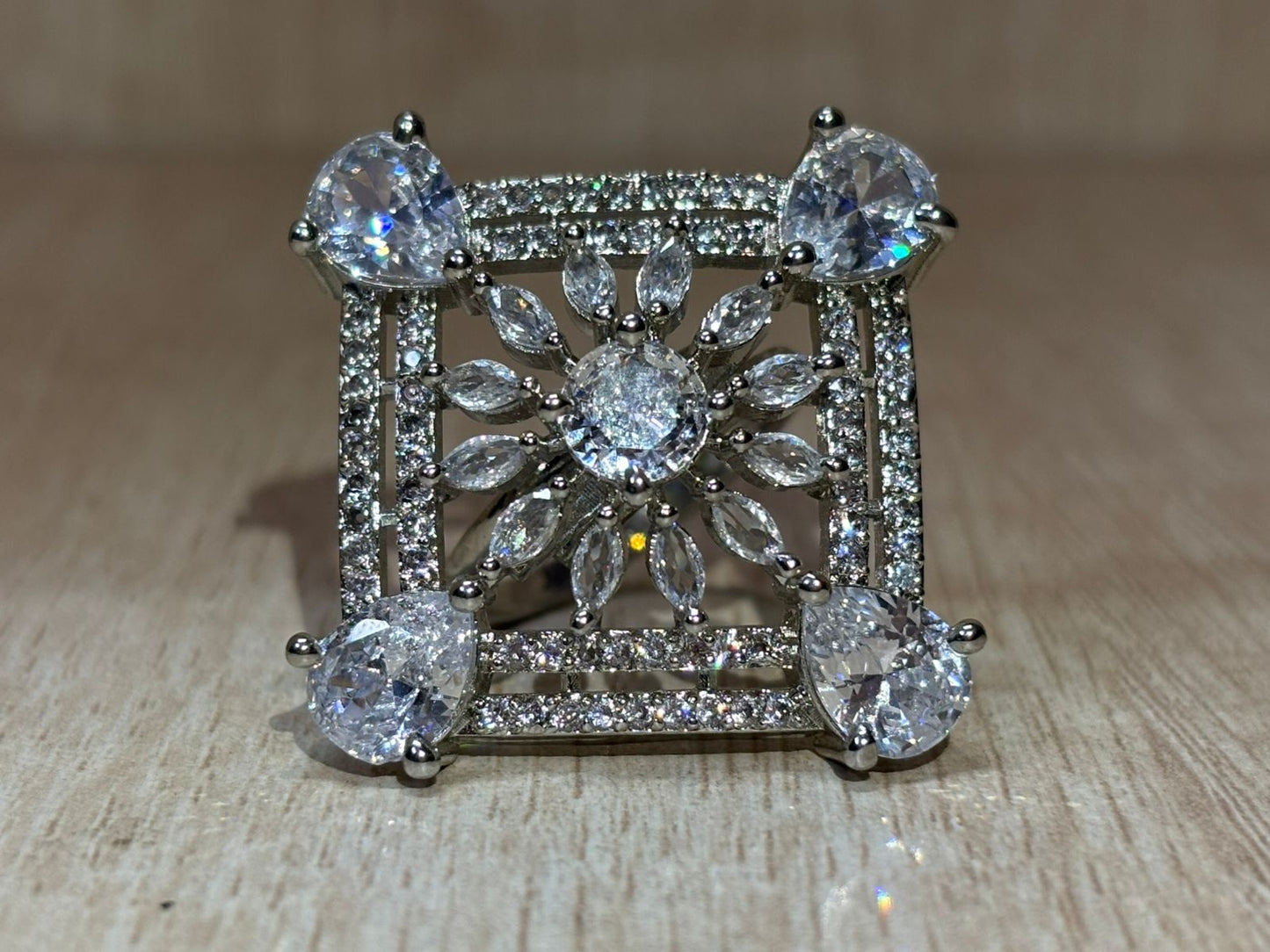 American diamond square shape ring