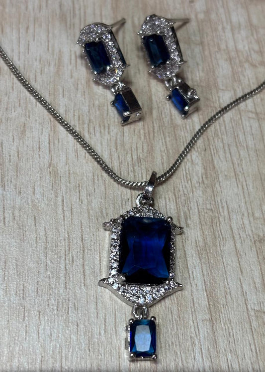 Graceful American diamond Blue stone work pendant set with chain