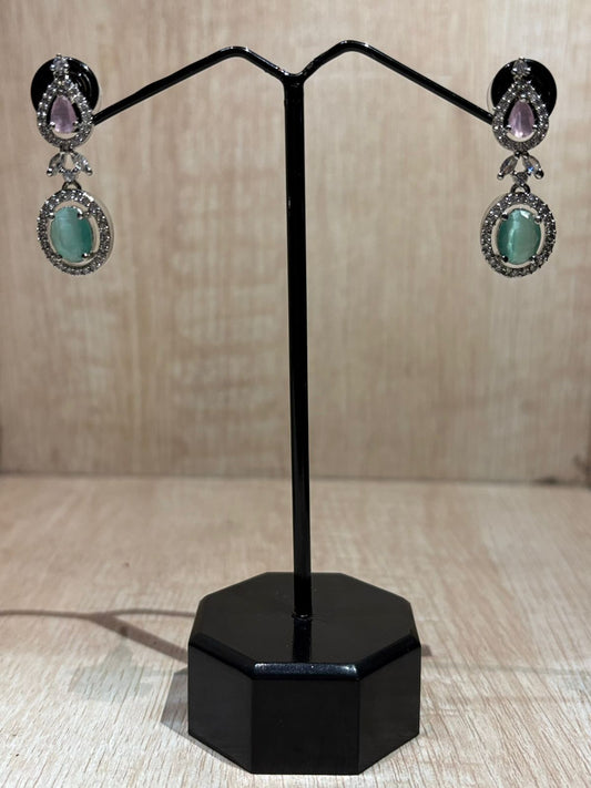 Trending American diamond silver plated stone work studs earings