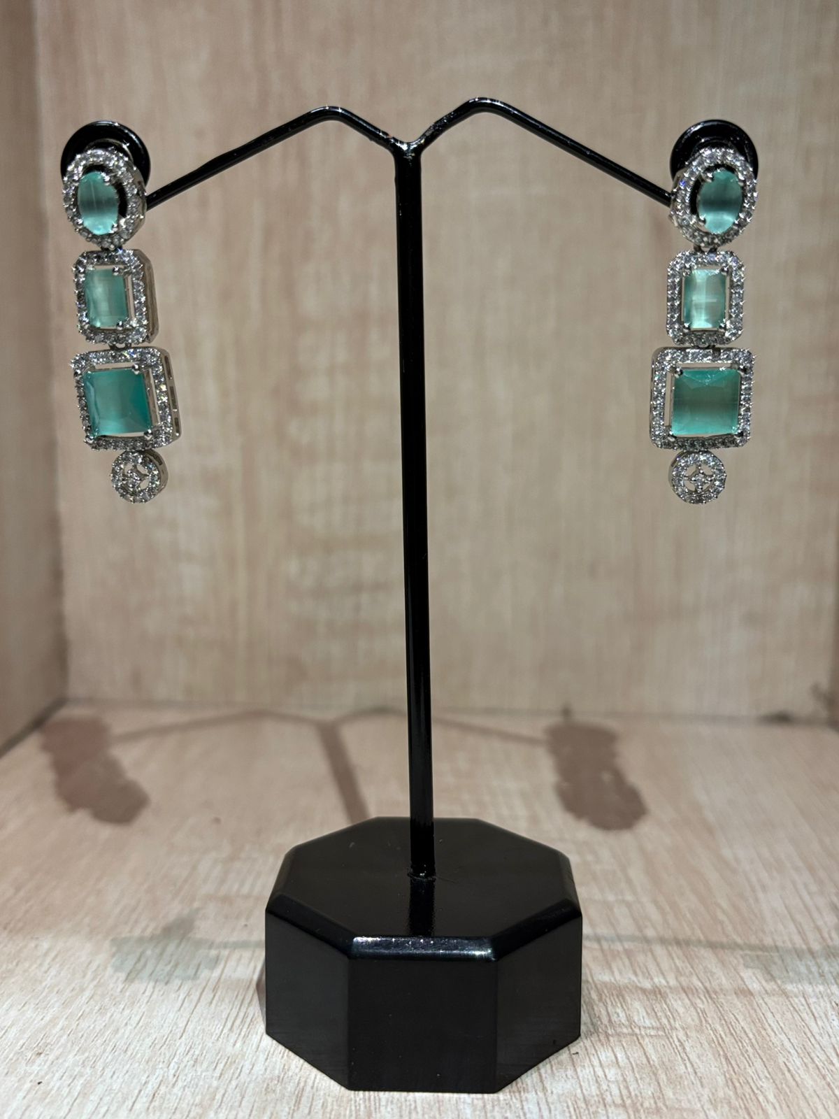 Unique American diamond silver plated square shape earings